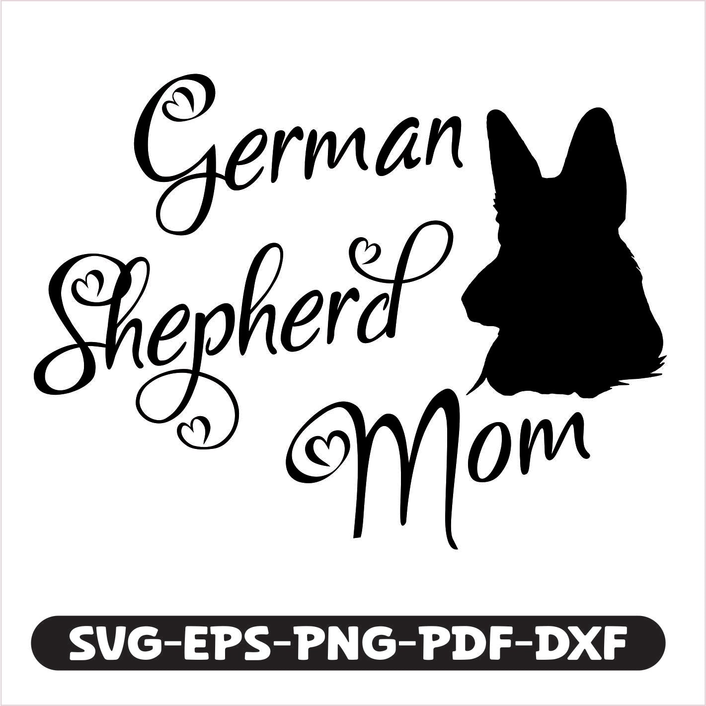 Compatible with popular design software, it includes SVG, EPS, PNG, PDF, and DXF formats for easy crafting. Perfect for creating personalized gifts, apparel, or home decor that proudly displays your pride as a German Shepherd mom.