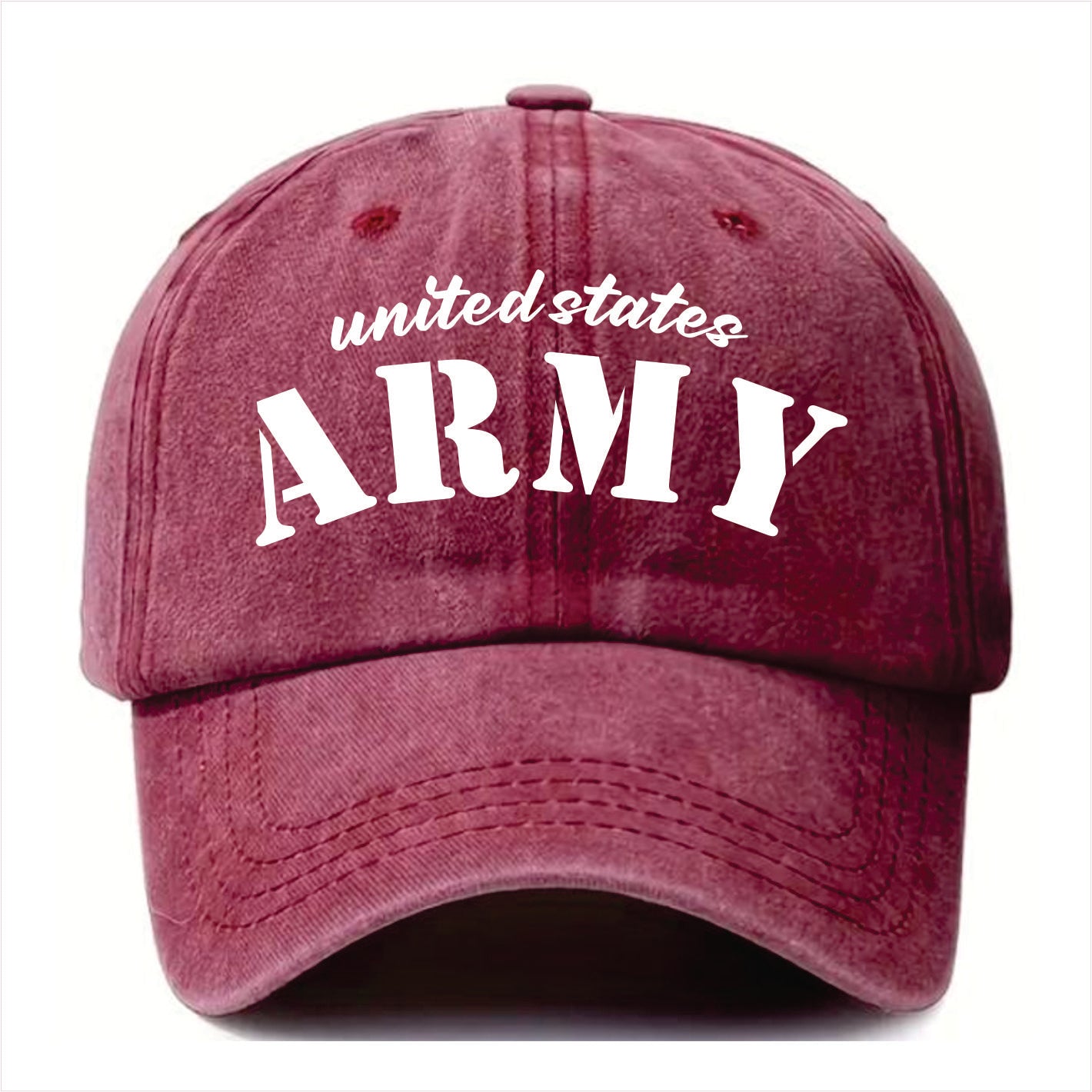 Burgundy cap with 'United States Army' text on a white background