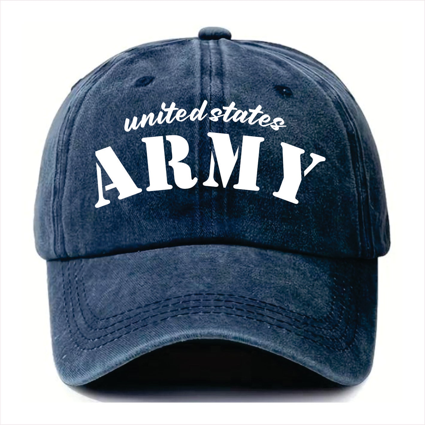 Blue cap with 'United States Army' text on a white background