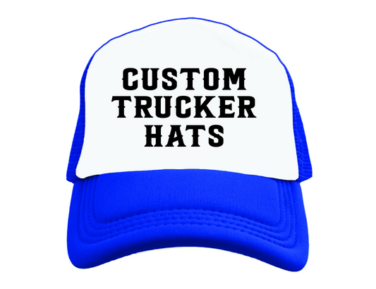 Personalized cap, Custom text trucker hat, Blue and white custom hat