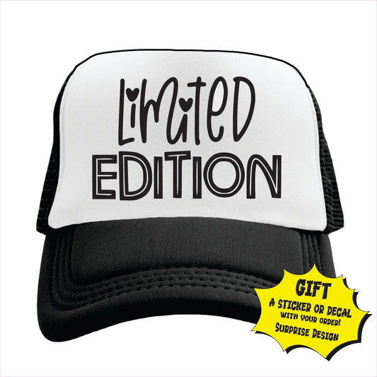 Black and white trucker hat cap with 'LIMITED EDITION' text in bold letters on the front.