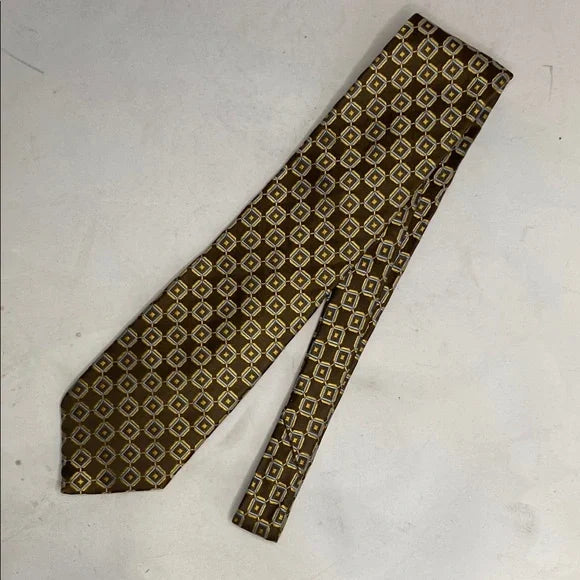 Pre-Owned Canali Brown & Gold Geometric Silk Tie - Made in Italy