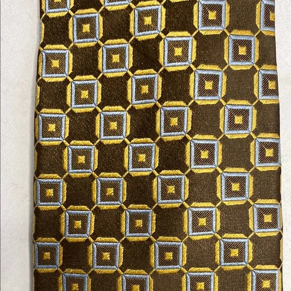 Pre-Owned Canali Brown & Gold Geometric Silk Tie - Made in Italy