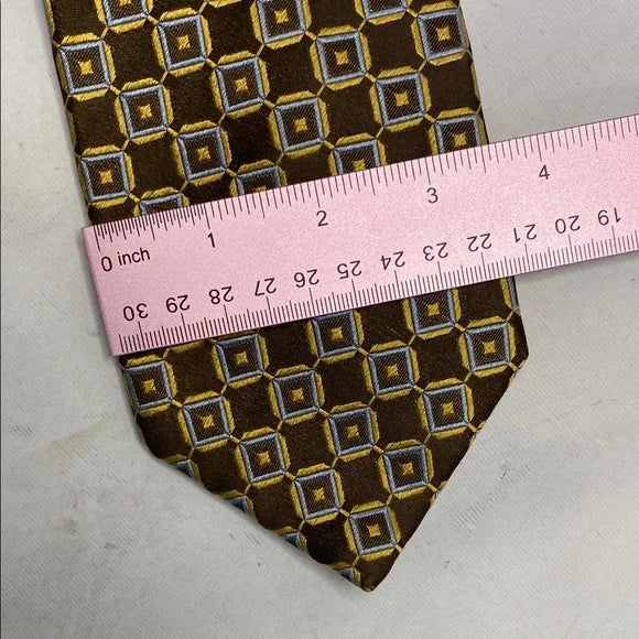 Pre-Owned Canali Brown & Gold Geometric Silk Tie - Made in Italy