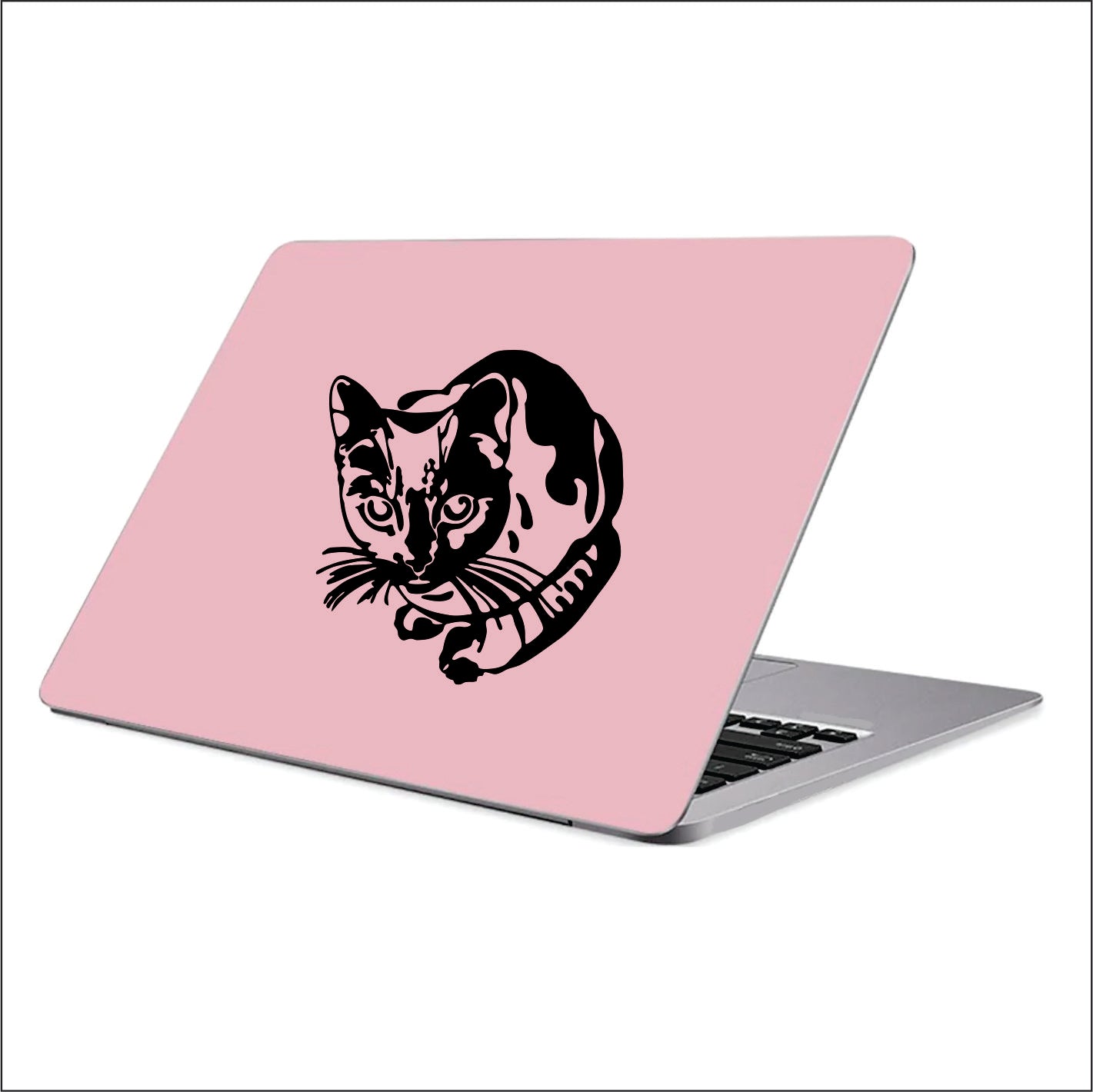 Cute Cat seated peeking Black Vinyl Decal Sticker