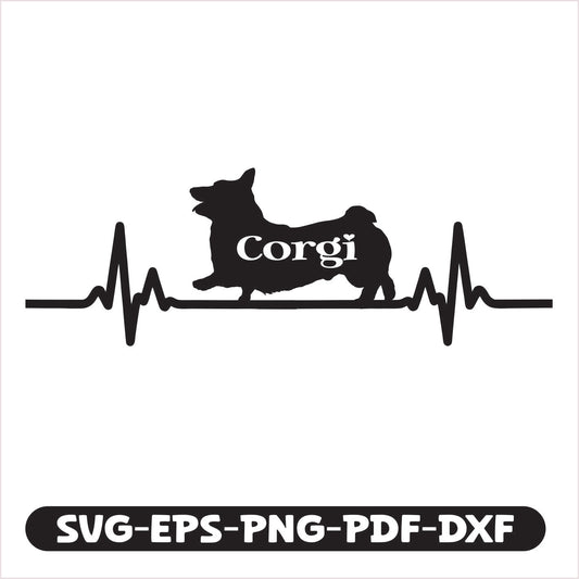 Corgi Heart Line Pulse SVG EPS PNG PDF DXF Cutting File