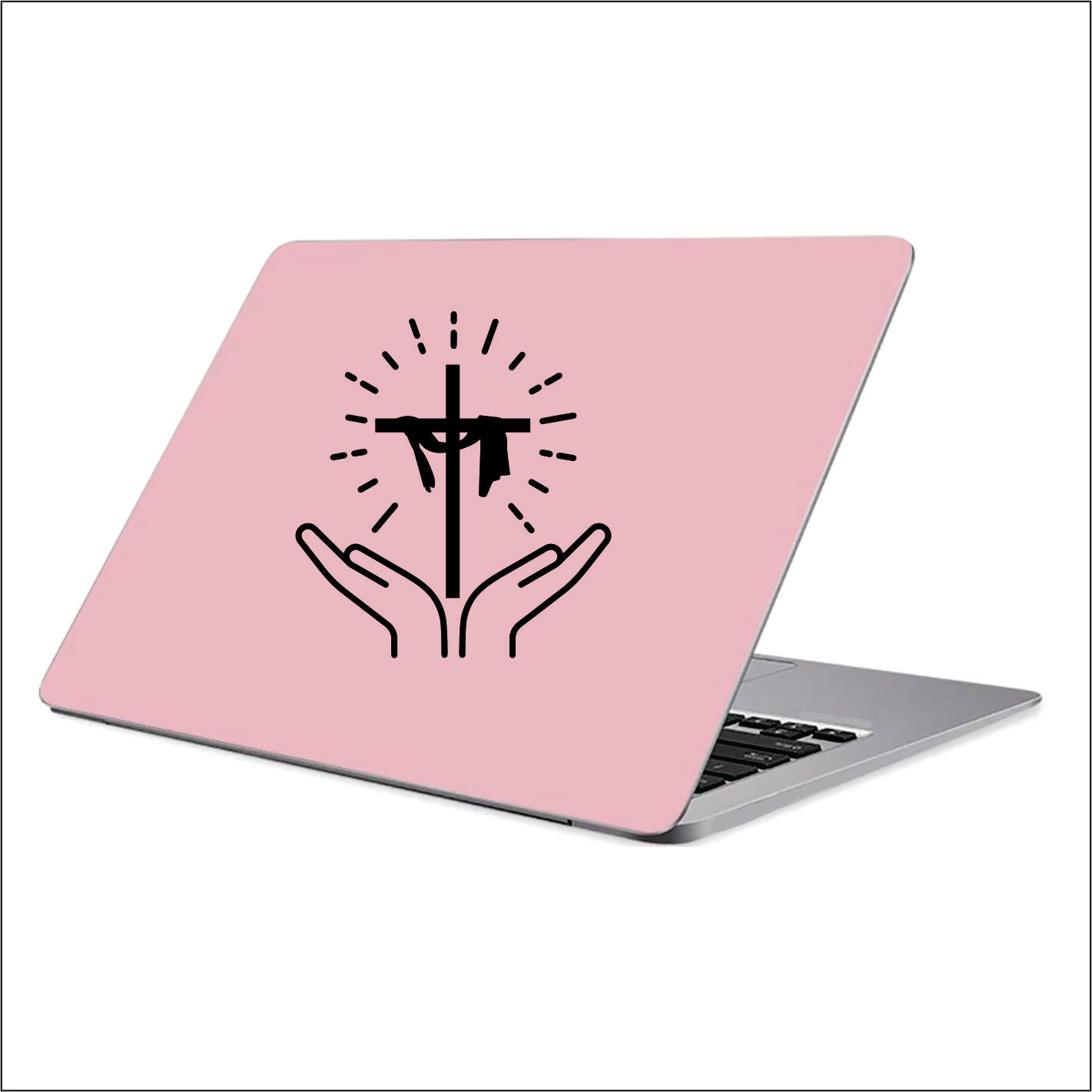 Cross Jesus praying hands Black Vinyl Decal Sticker