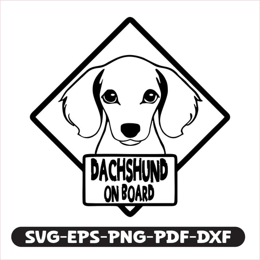 Show off your love for dachshunds with this versatile "Dachshund on Board" cutting file, available in SVG, EPS, PNG, PDF, and DXF formats.