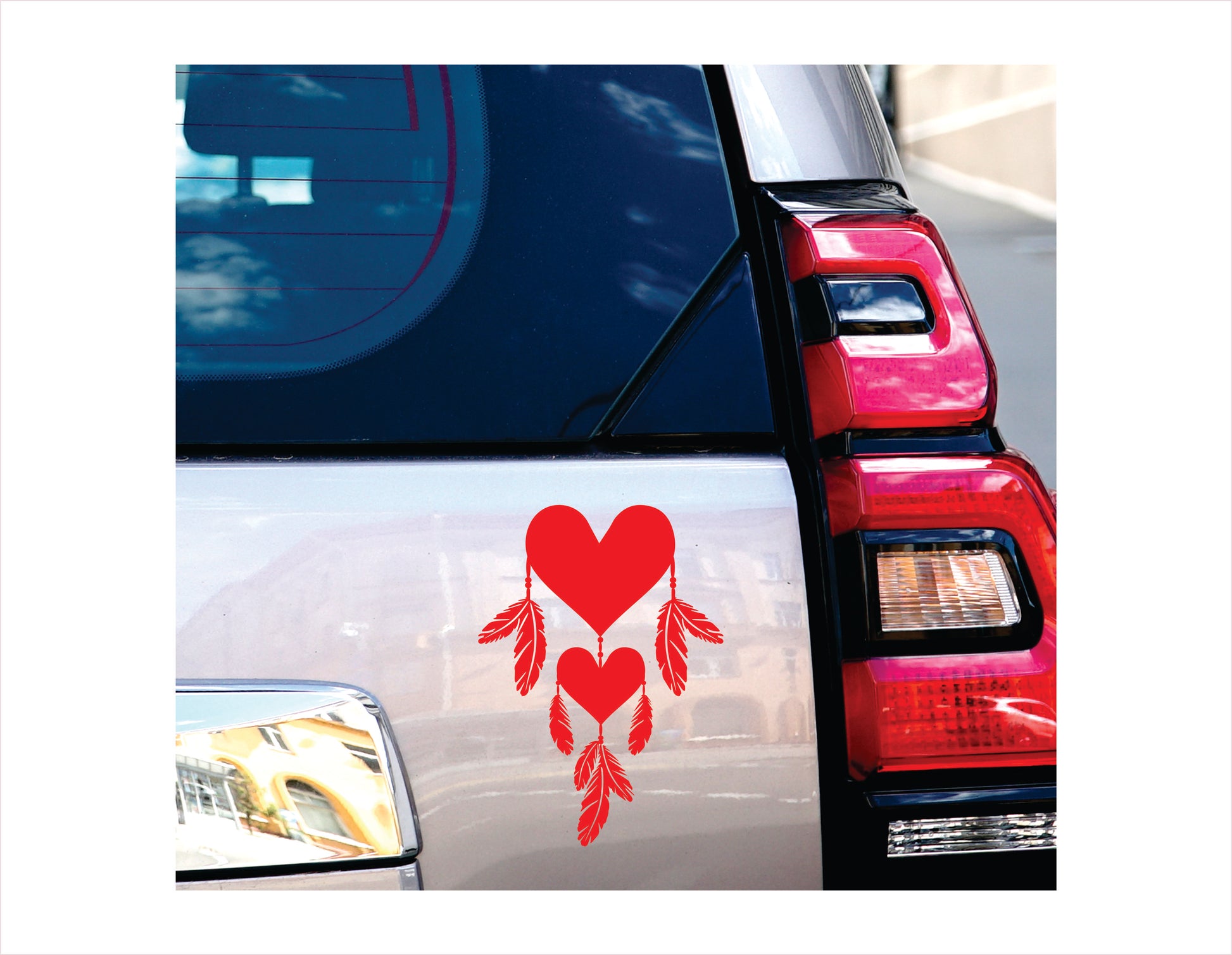 Dreamcatcher Hearts and Feathers Red Vinyl Decal Sticker