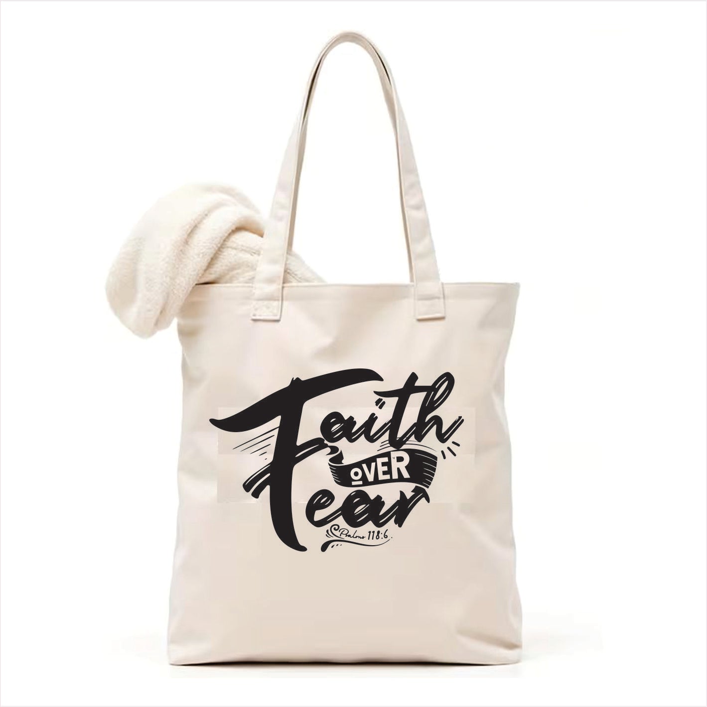 Faith over fear canvas tote bag 3