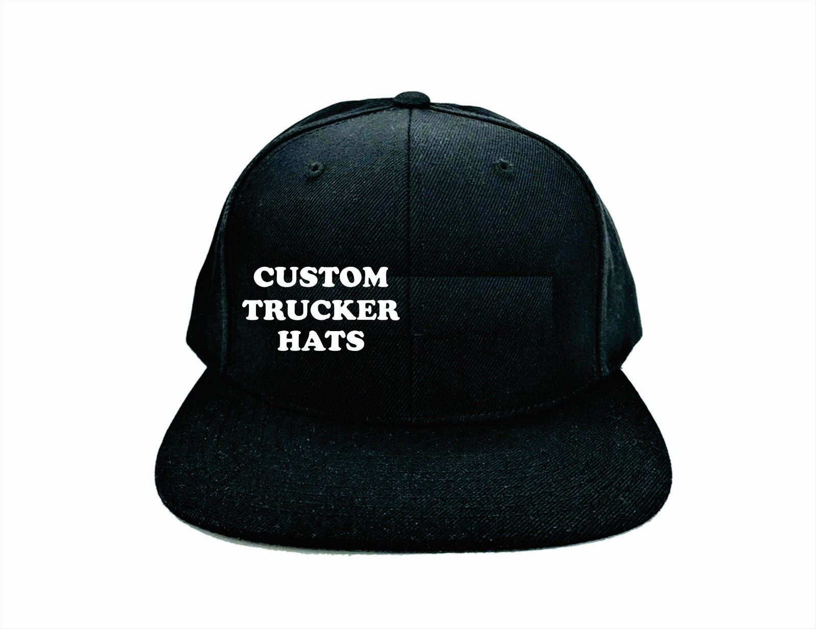 Black Flat Brim Snapback Hat with a custom Text in white vinyl