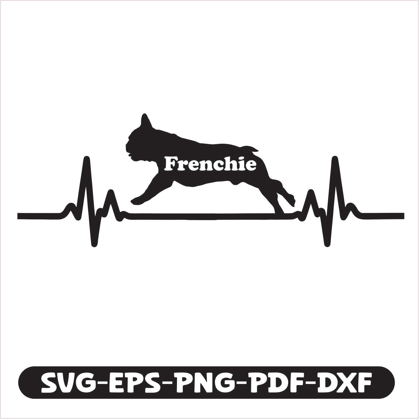 Frenchie Heart Line Pulse SVG EPS PNG PDF DXF Cutting File