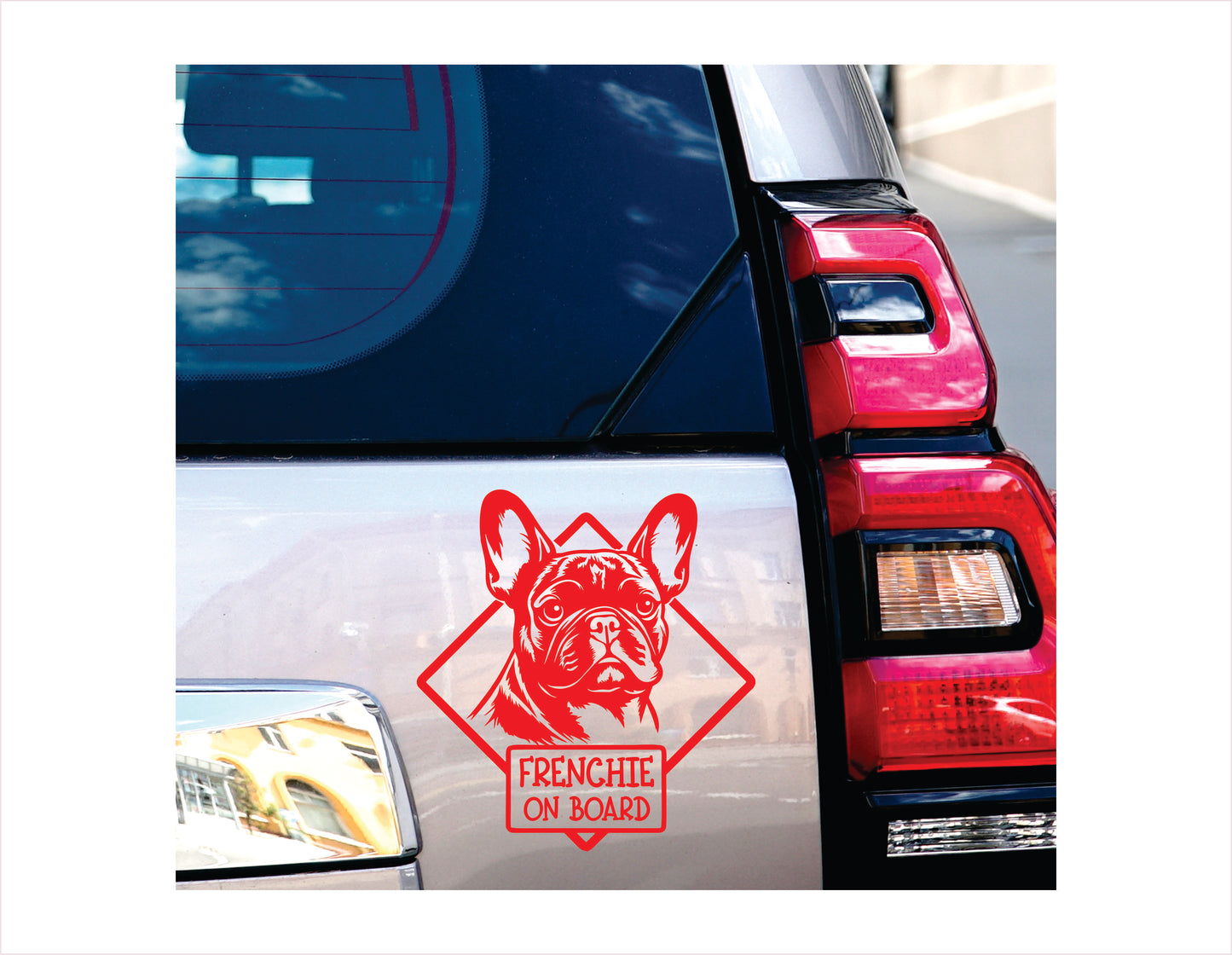 Frenchie on board Red Vinyl Decal Sticker