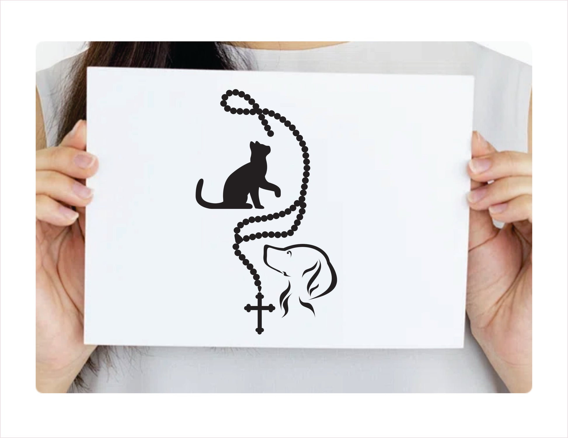 Rosary Dog Cat Black Vinyl Decal Sticker