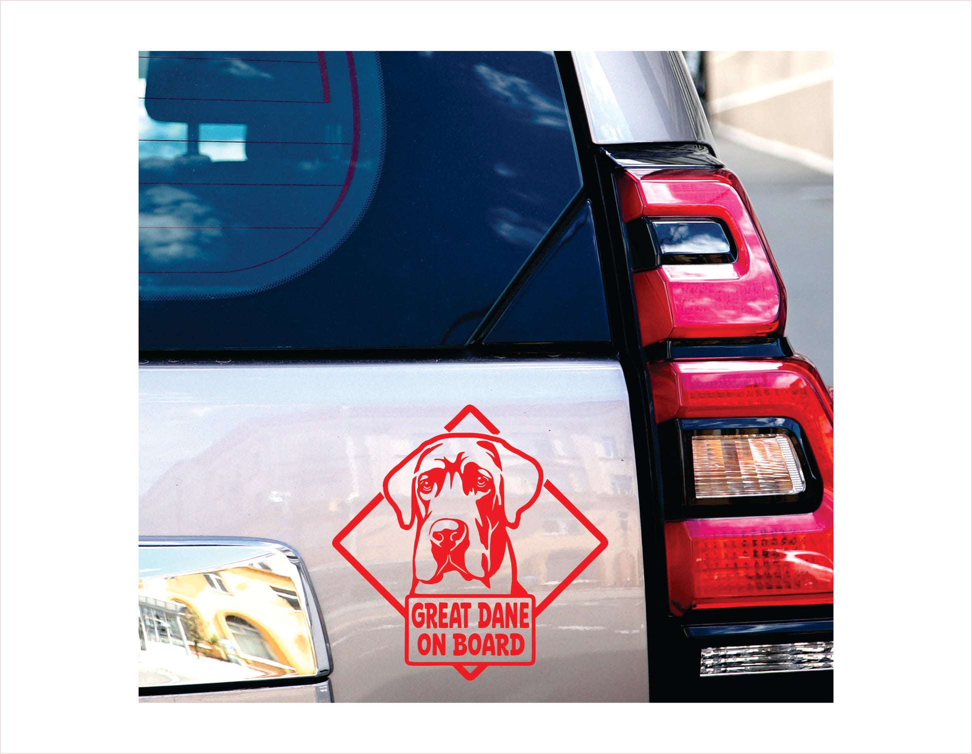 Great Dane on board Red Vinyl Decal Sticker