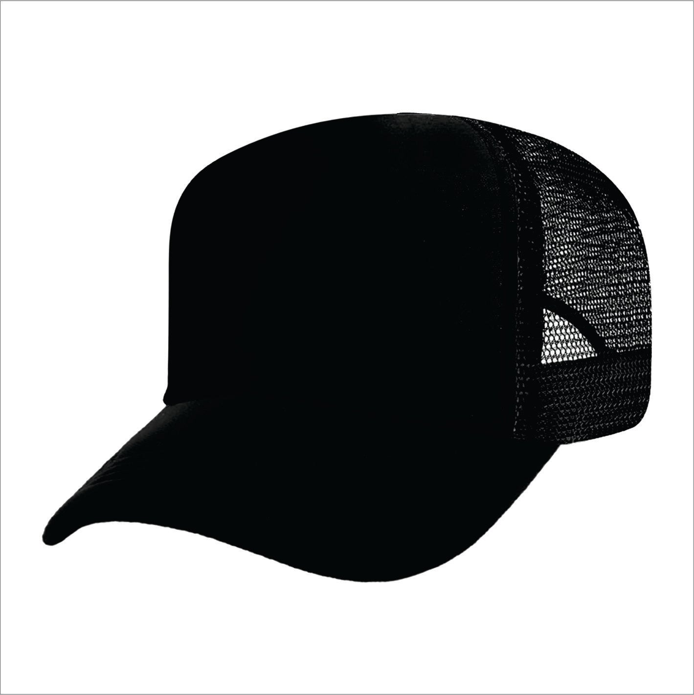 Black trucker hat left side view