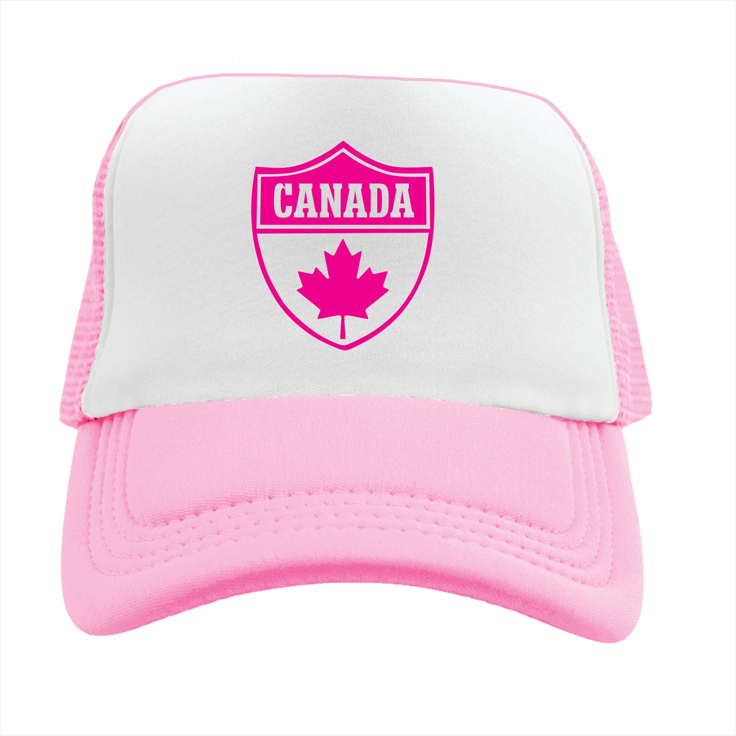 Light pink and white trucker hat cap with the text 'Canada'.