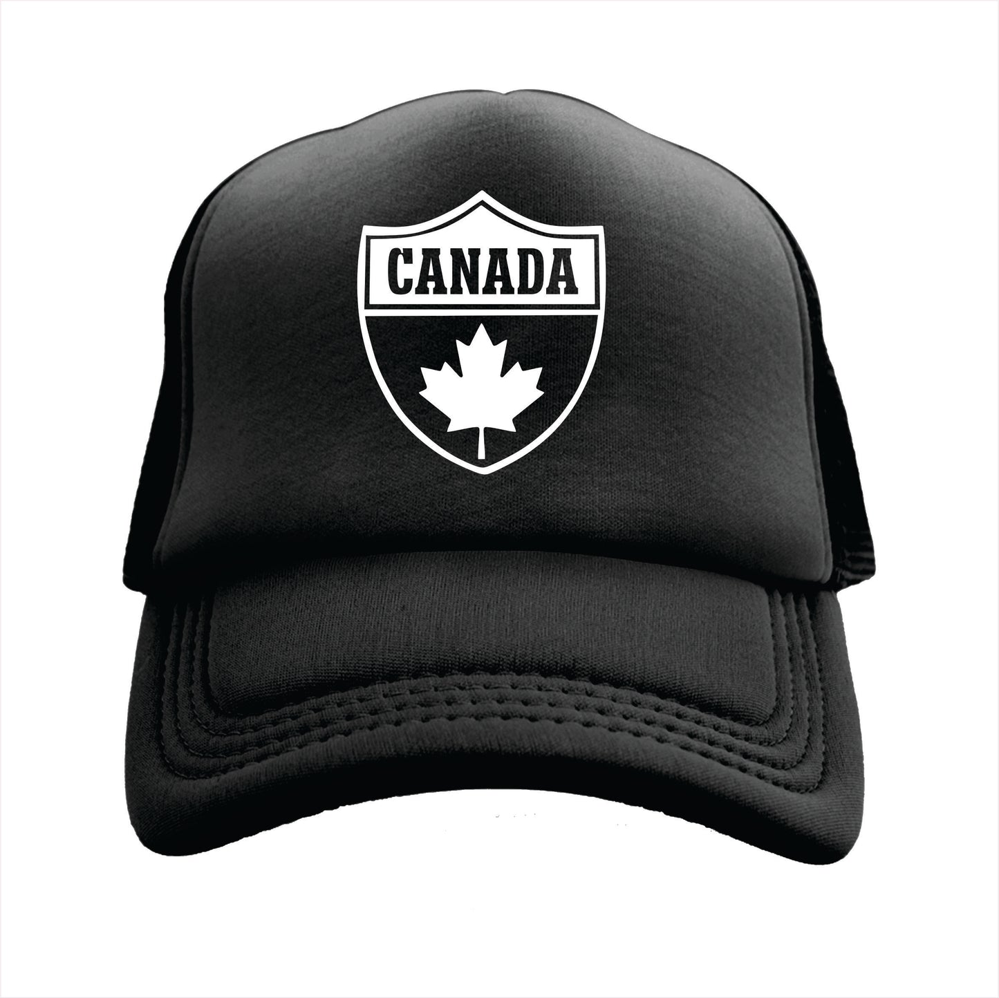 Black trucker hat cap with the text 'Canada'.