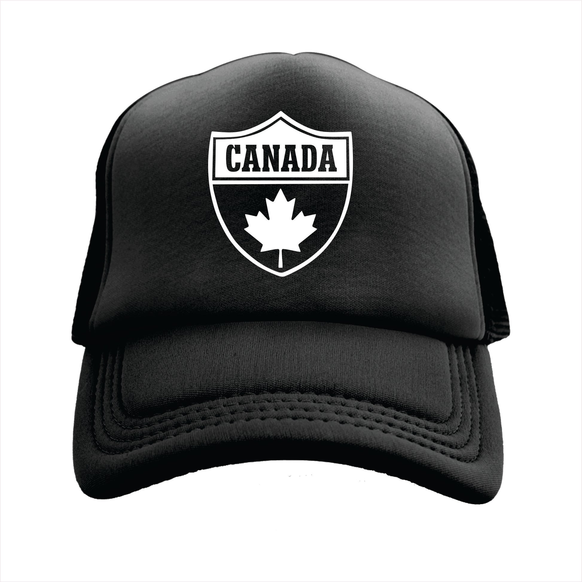 Black trucker hat cap with the text 'Canada'.