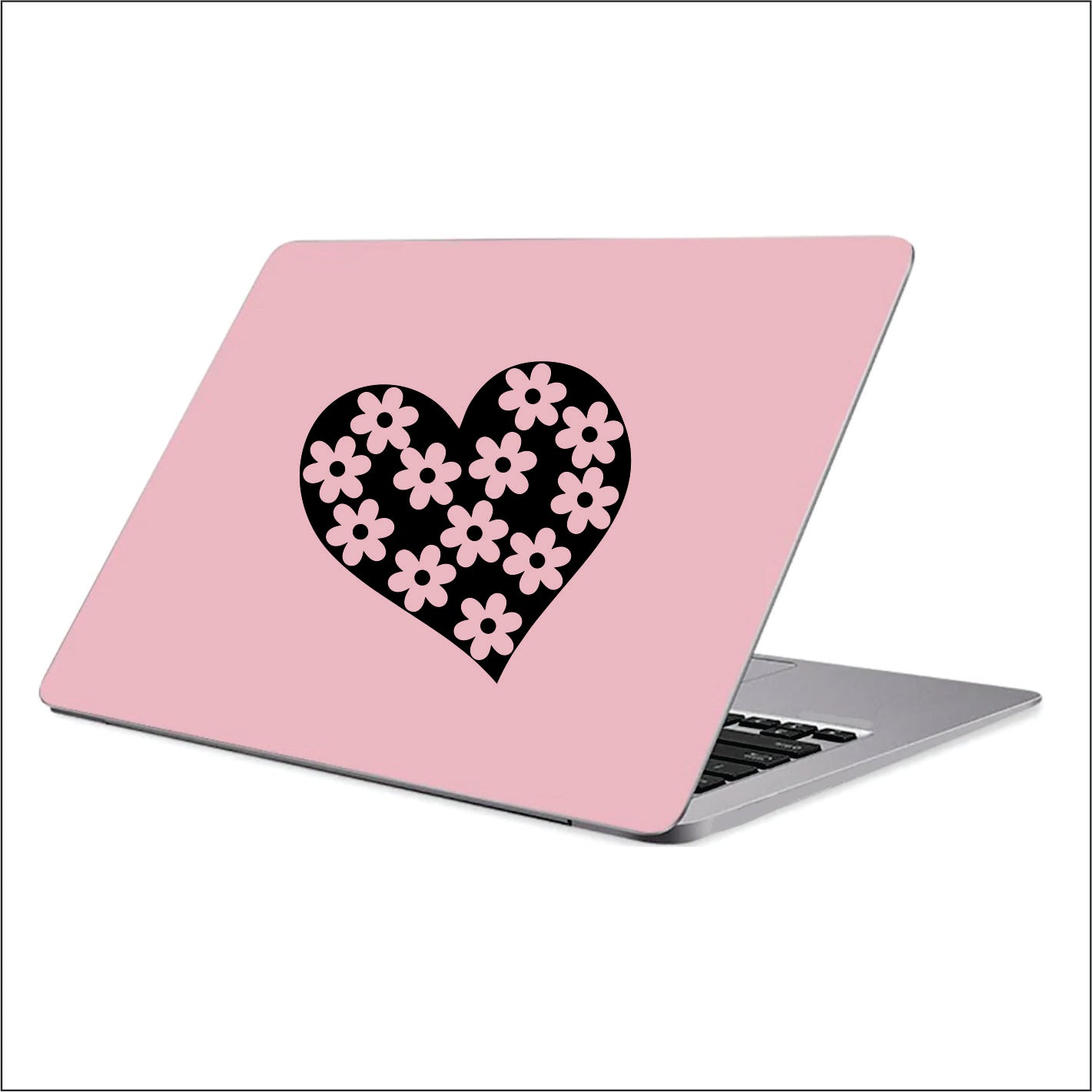 Heart Flowers Daisy spring time Black Vinyl Decal Sticker