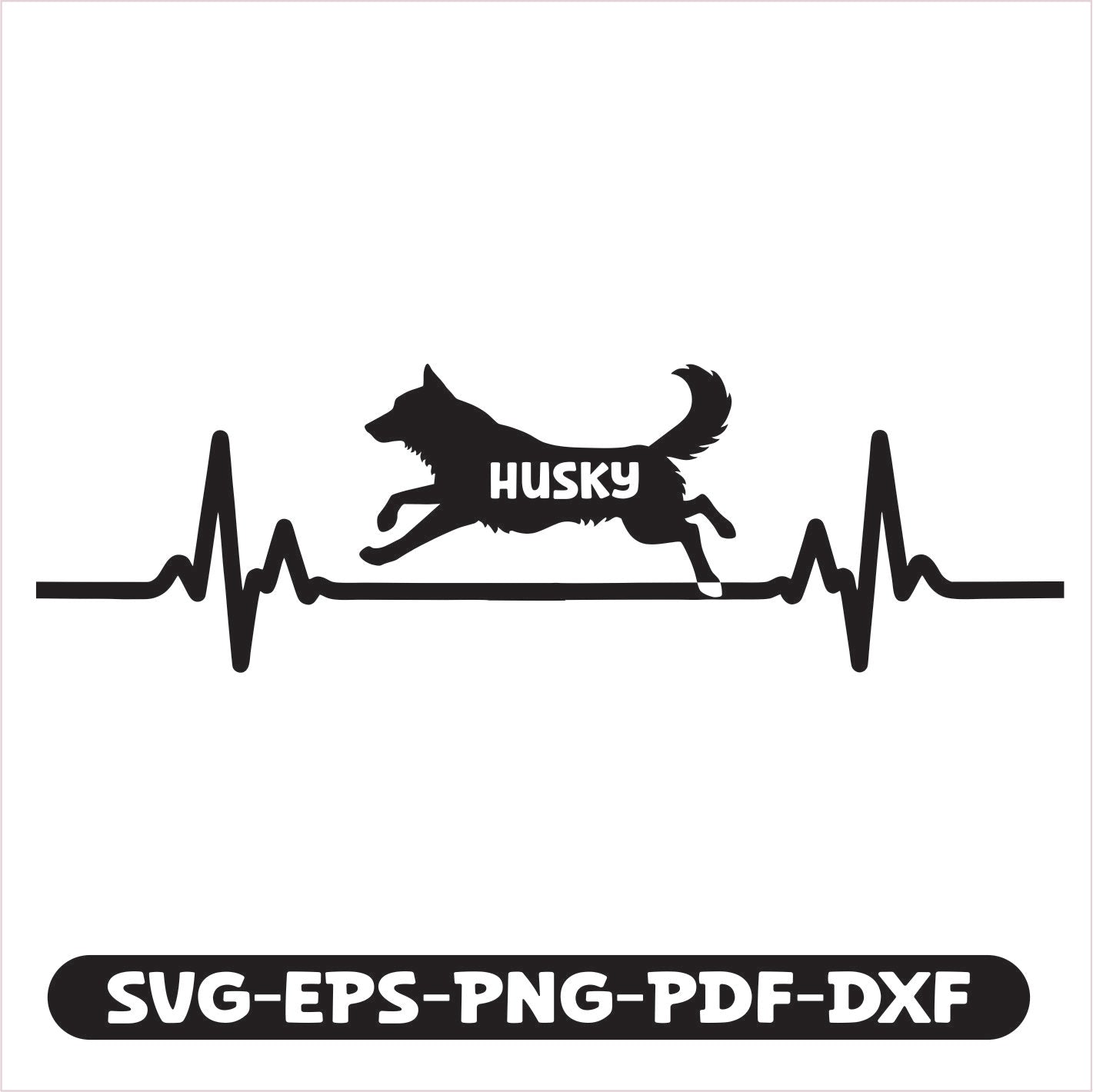 Husky Heart Line Pulse SVG EPS PNG PDF DXF Cutting File