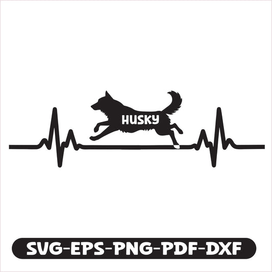 Husky Heart Line Pulse SVG EPS PNG PDF DXF Cutting File