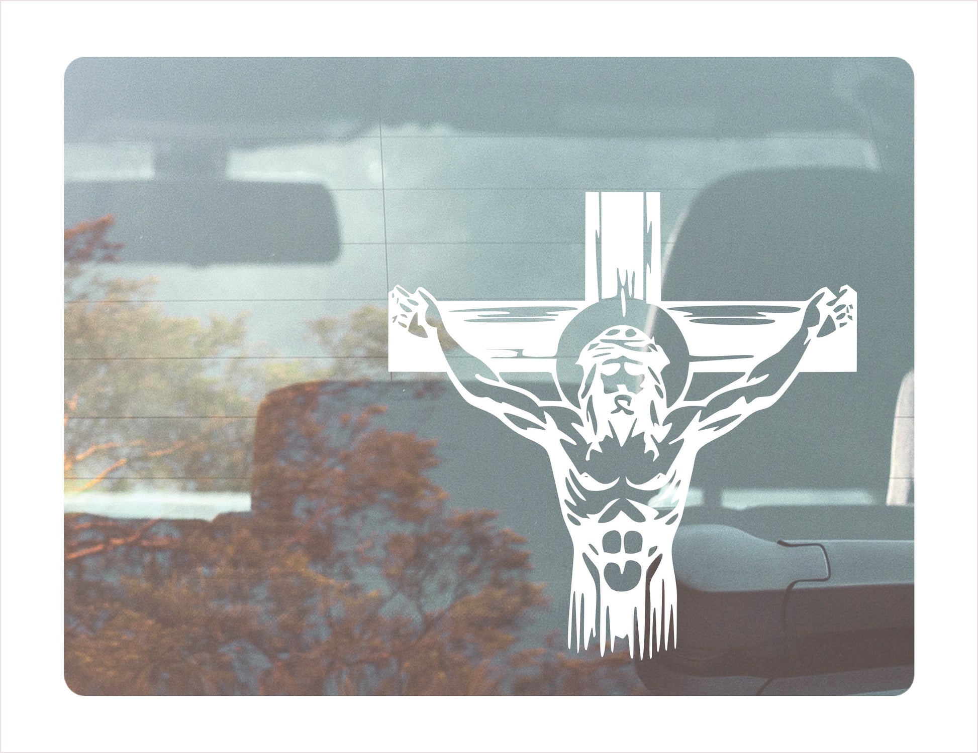 Jesus Crucified White Vinyl Decal Sticker