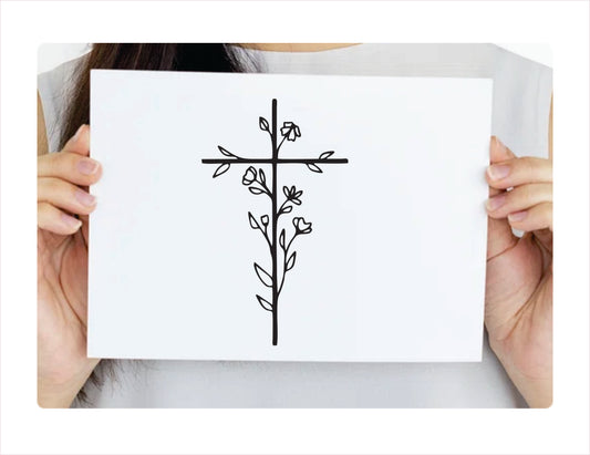 Cross Flowers Black Vinyl Decal Sticker