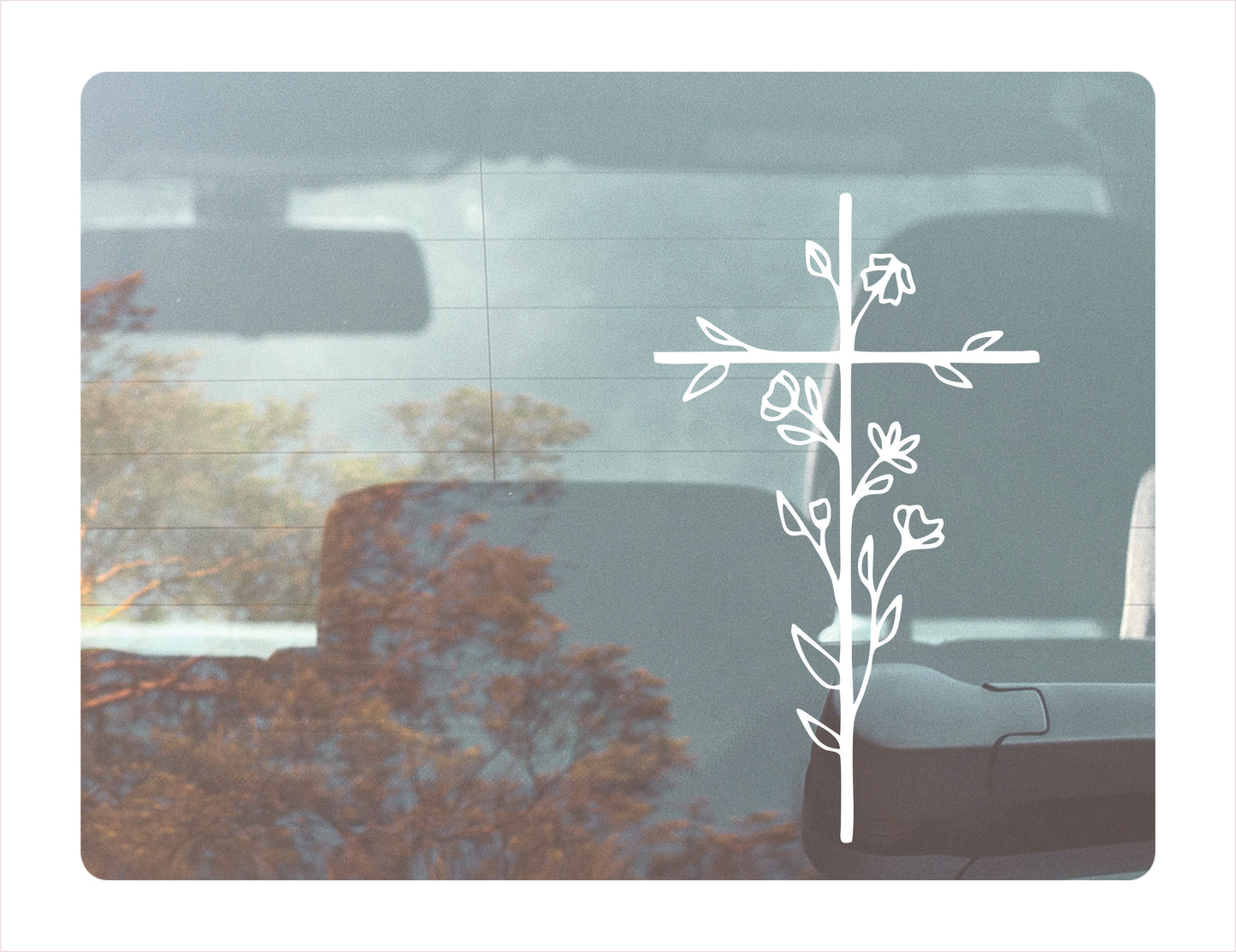 Cross Flowers White Vinyl Decal Sticker