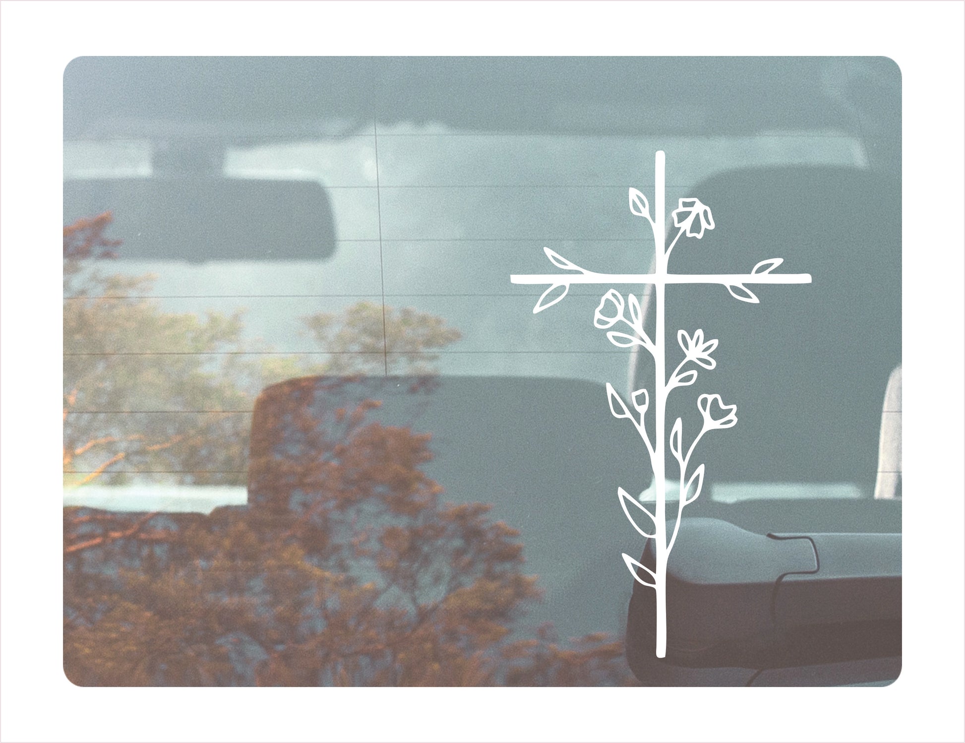 Cross Flowers White Vinyl Decal Sticker