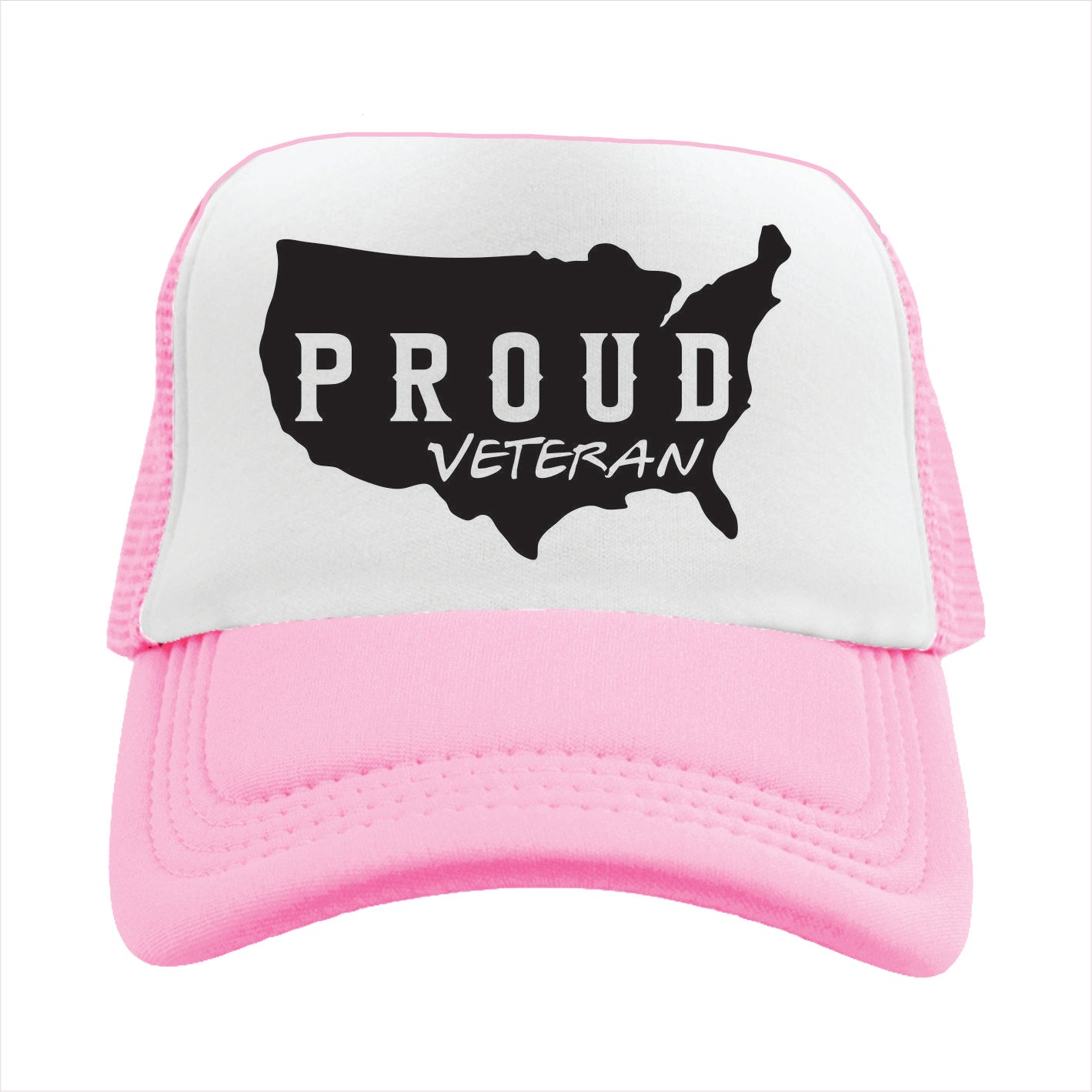 Light Pink and white cap with 'Proud Veteran' text and USA map design on a white background