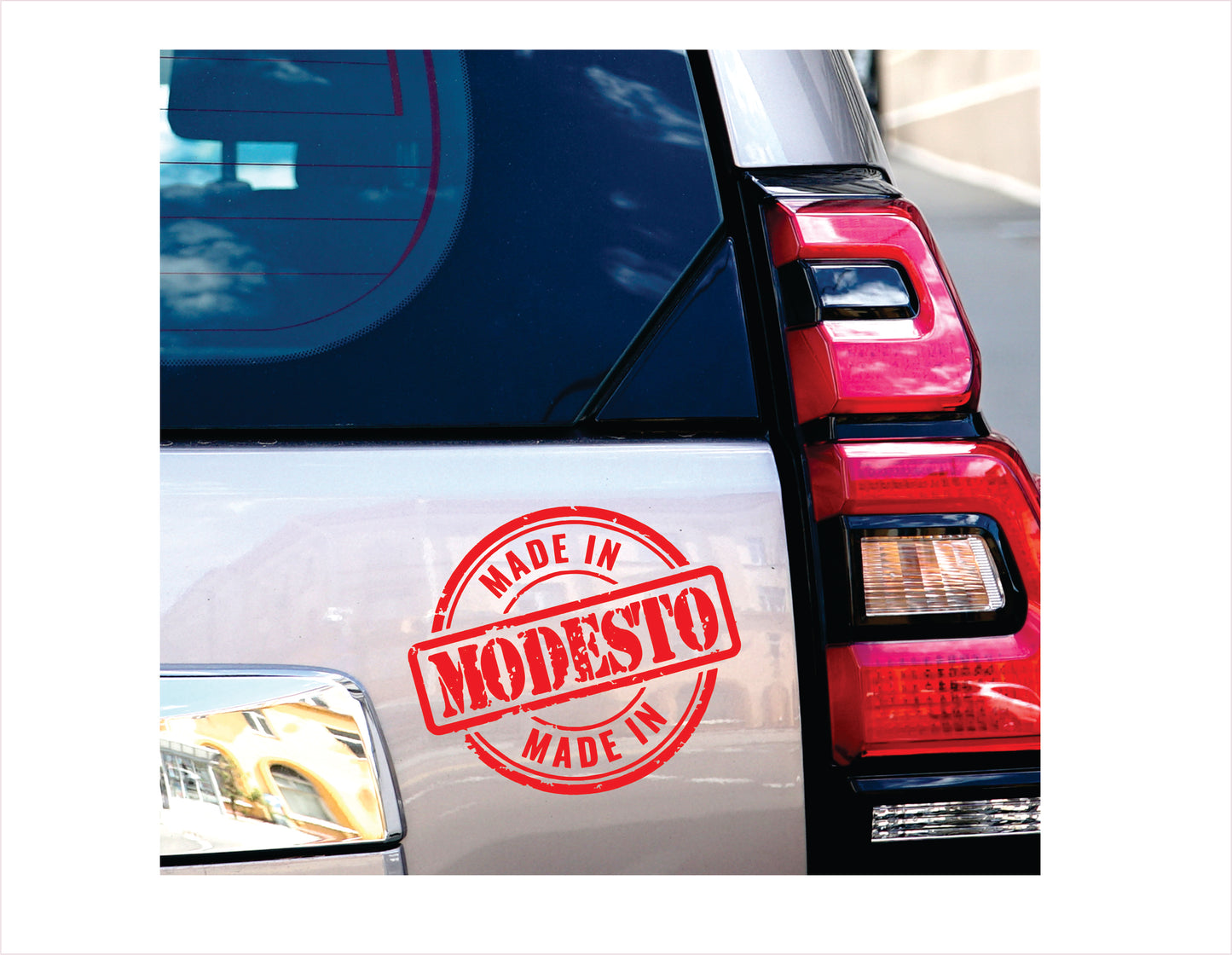 Made in Modesto California red decal sticker