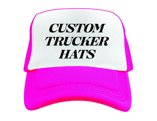 Pink and white custom trucker hat with personalized text