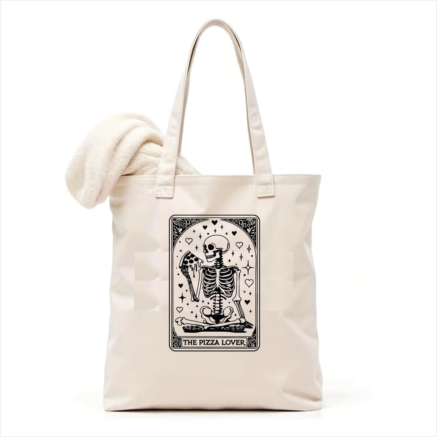 Pizza lover Skull tarot tote bag 3