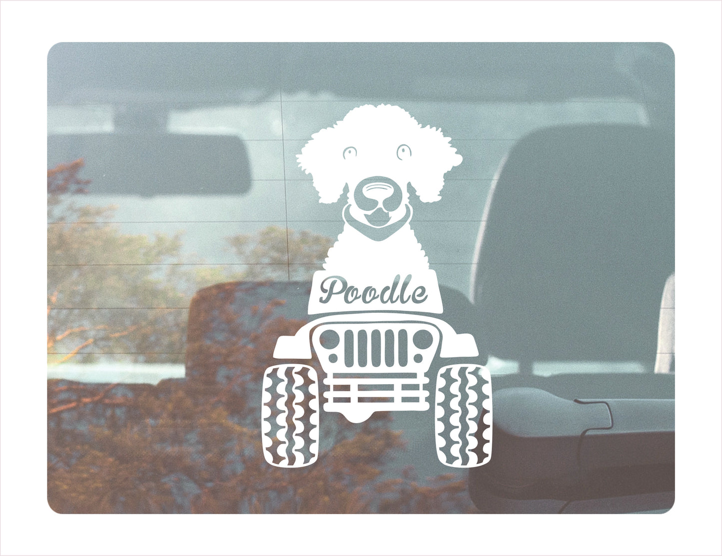 Poodle Dog Jeep Offroad White Vinyl Decal Sticker