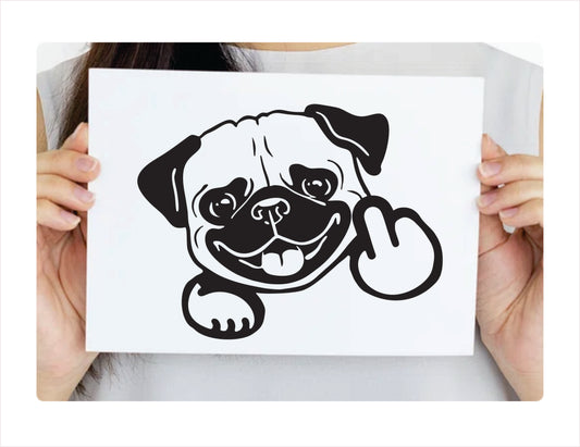 Pug Dog Middle Finger Black Vinyl Decal Sticker