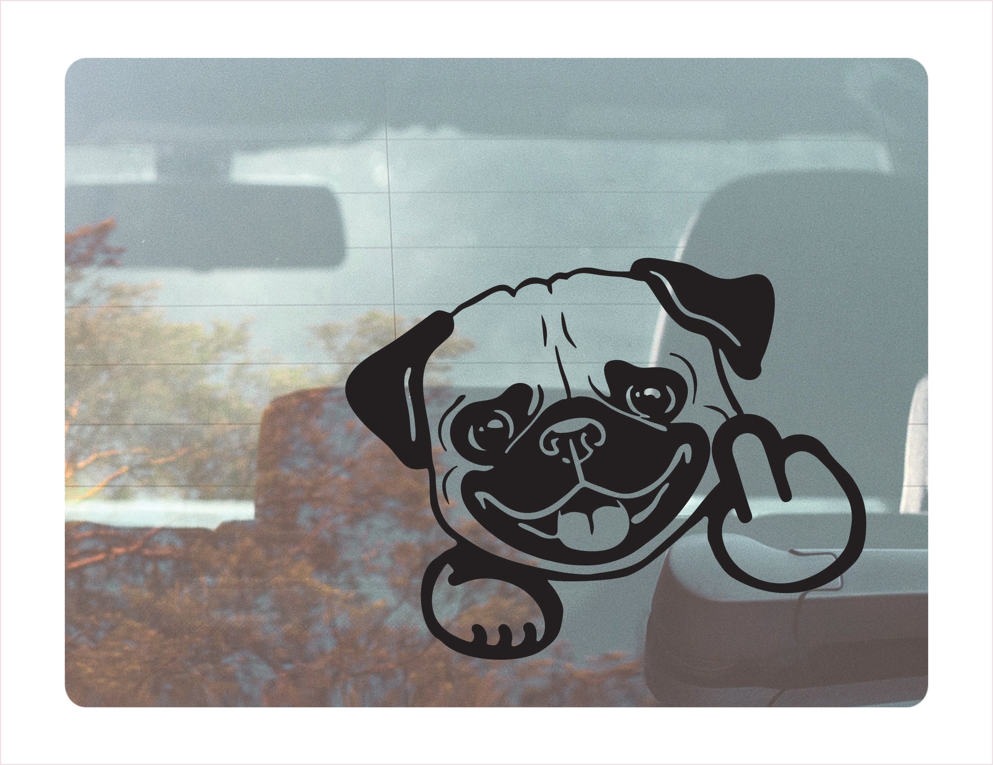 Pug Dog Middle Finger Black Vinyl Decal Sticker