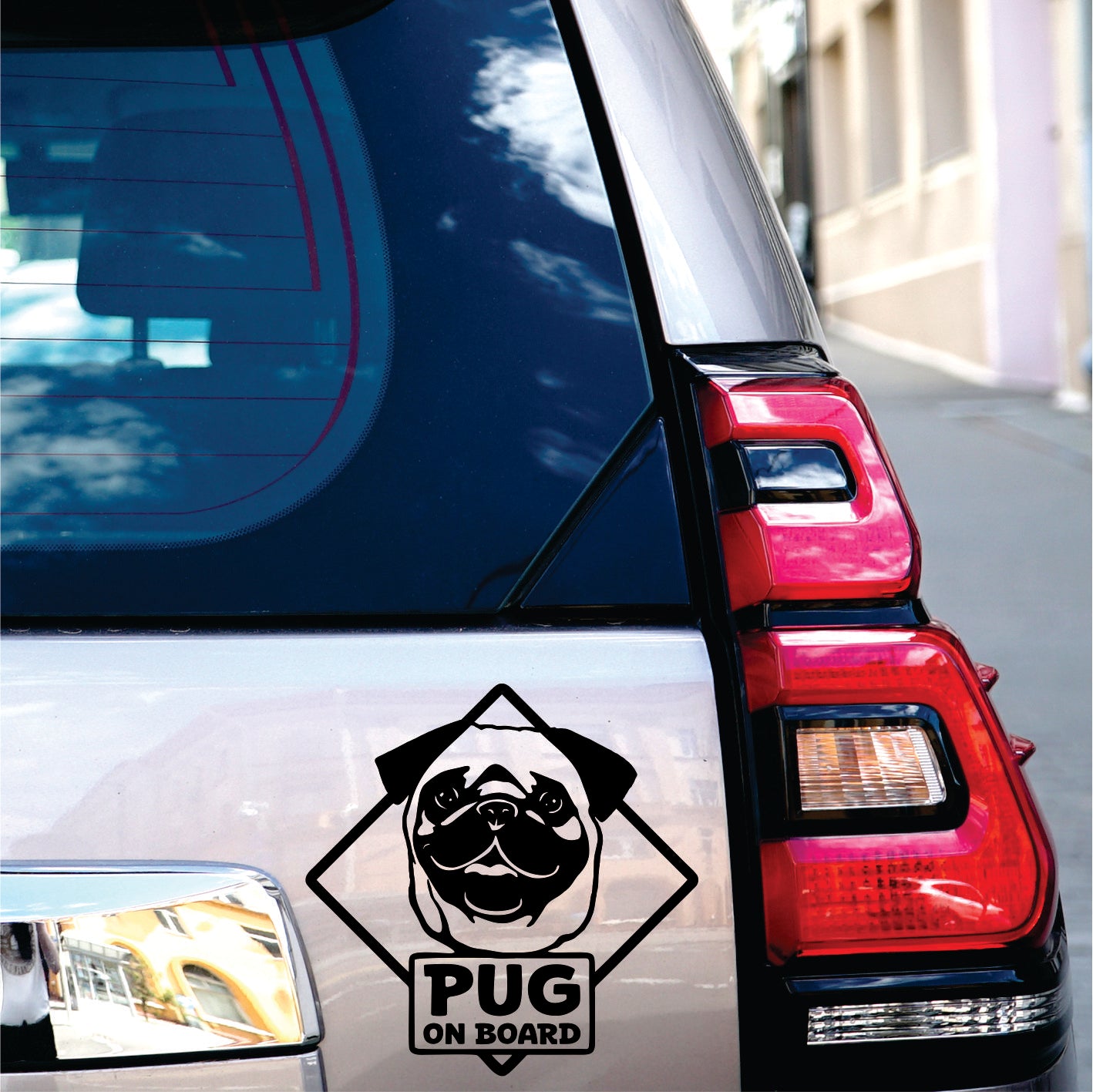 Pug on board Decal Sticker FREE shipping