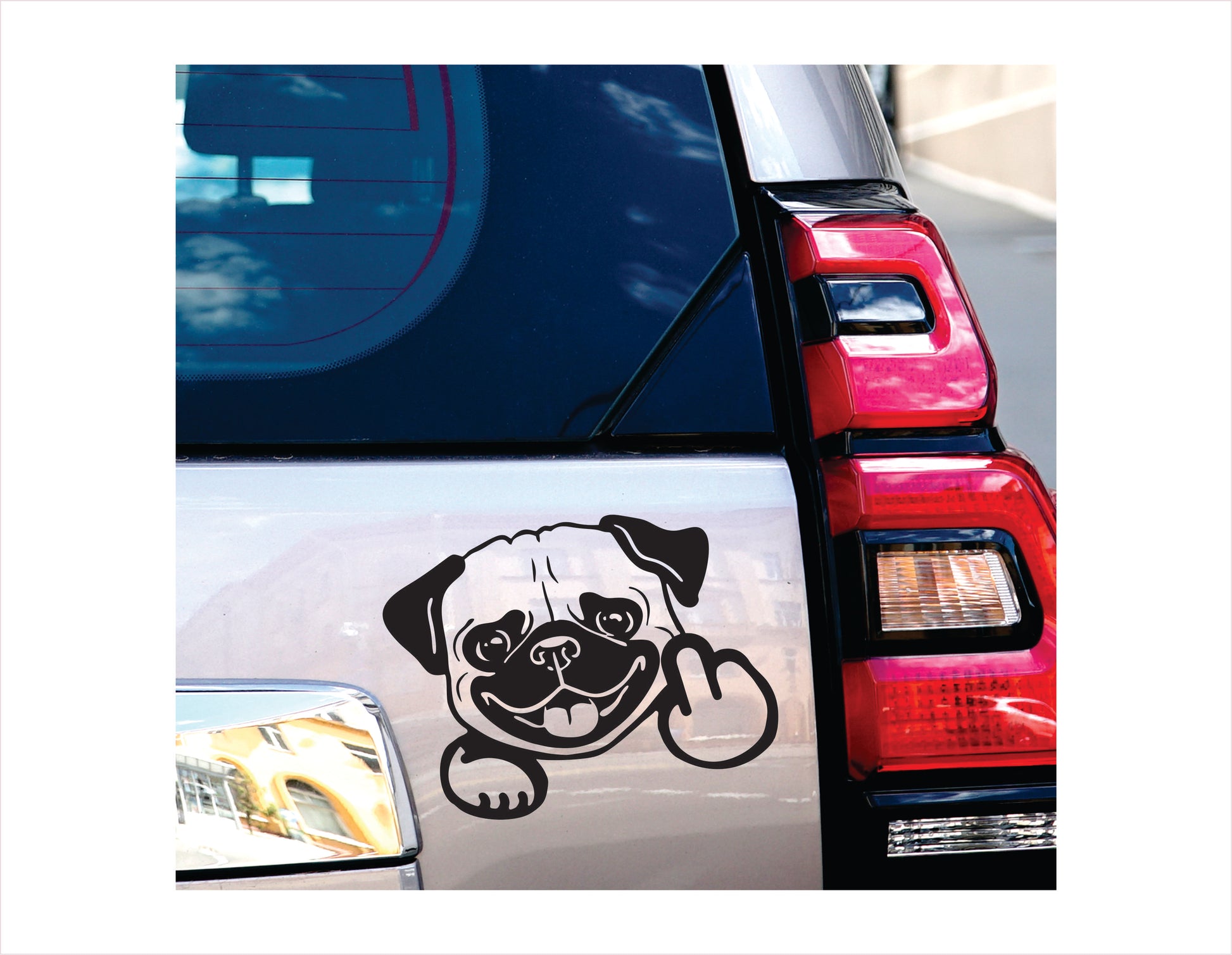 Pug Dog Middle Finger Black Vinyl Decal Sticker