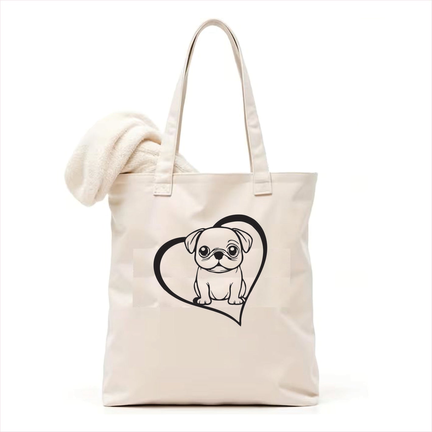 Pug heart tote bag 3