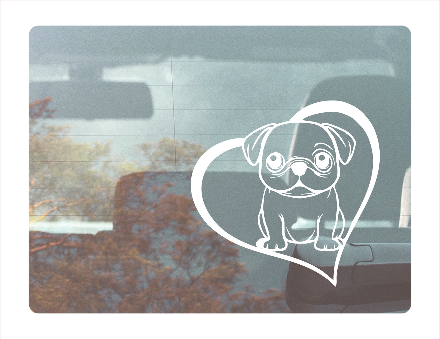 Pug Dog Heart White Decal Sticker