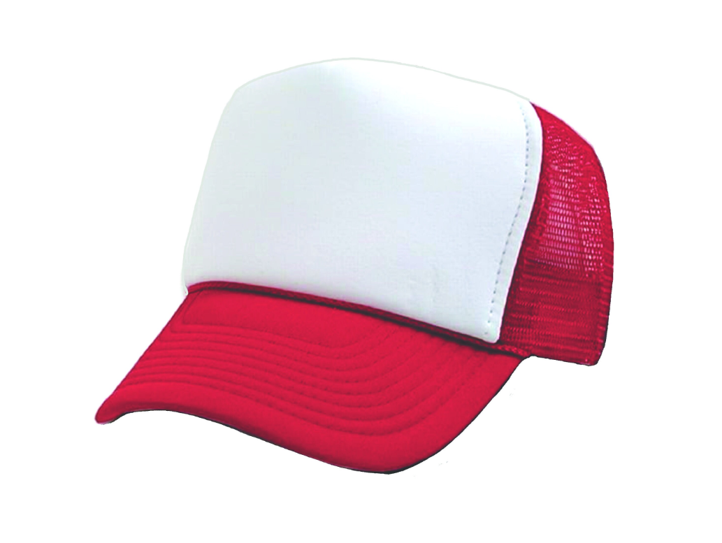 Red and white blank trucker hat ready for customization