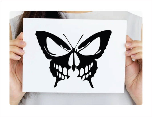 Skull Butterfly Black Vinyl Decal Sticker