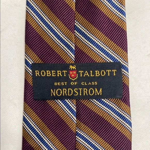 Pre-Owned Robert Talbott Brown & Blue Striped Silk Tie - Luxury Designer Neckwear