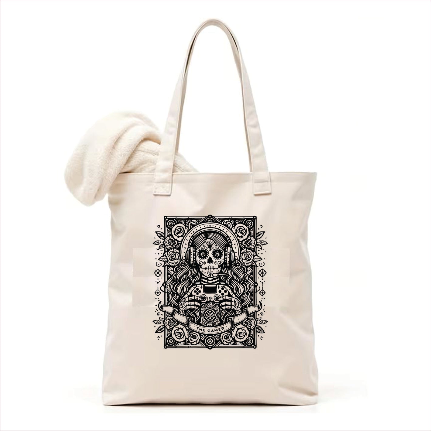 The gamer skull tarot tote bag 3