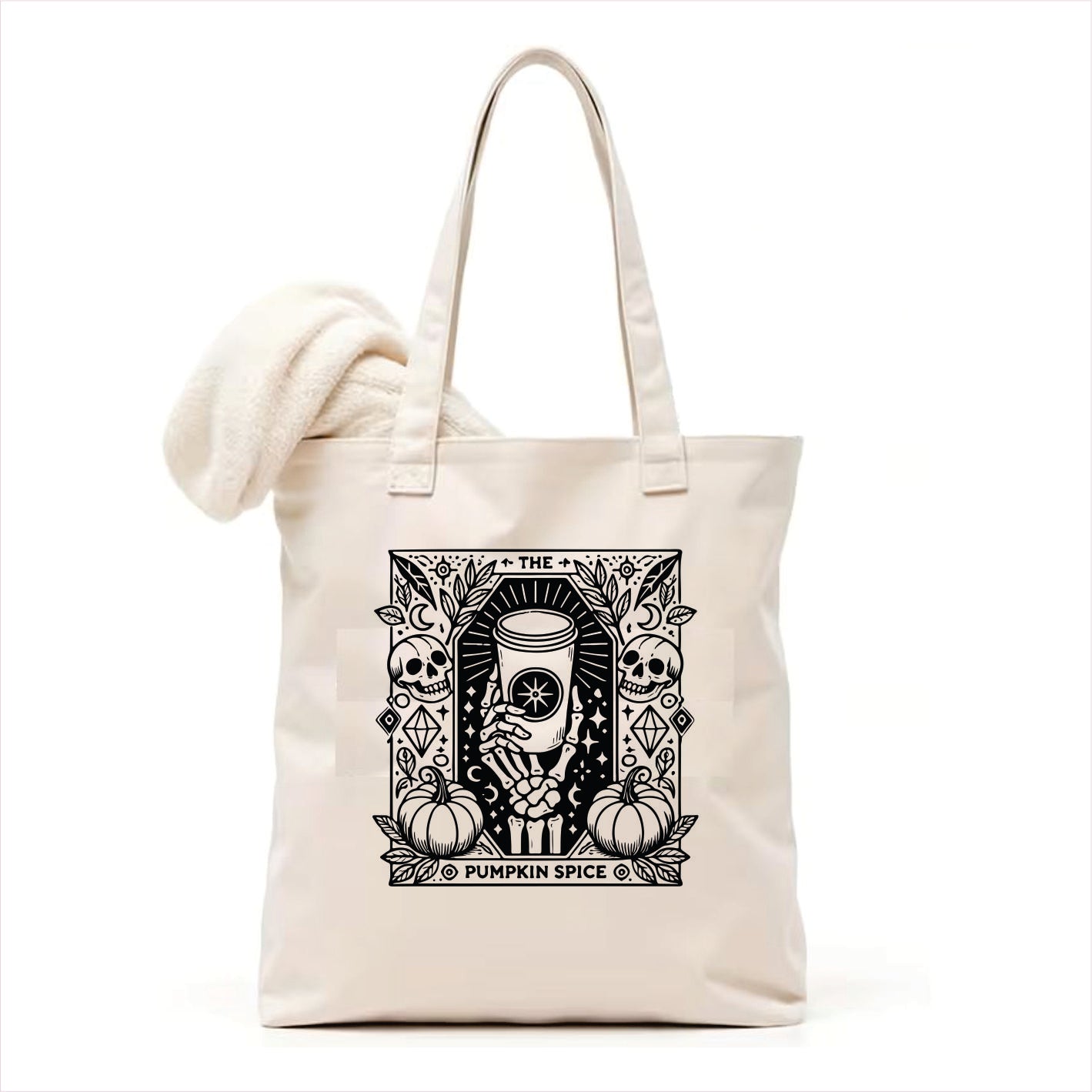 The pumpkin spice skull gothic tote bag 3