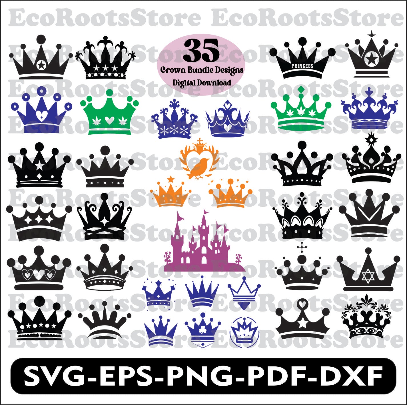 Crown Bundle Designs SVG EPS PNG PDF DXF Cutting File