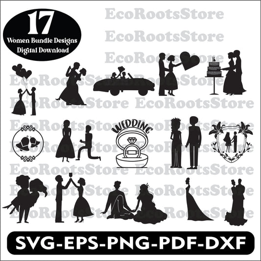 Wedding Bundle Pack Designs, a versatile collection of SVG, EPS, PNG, PDF, and DXF cutting files crafted for your wedding projects