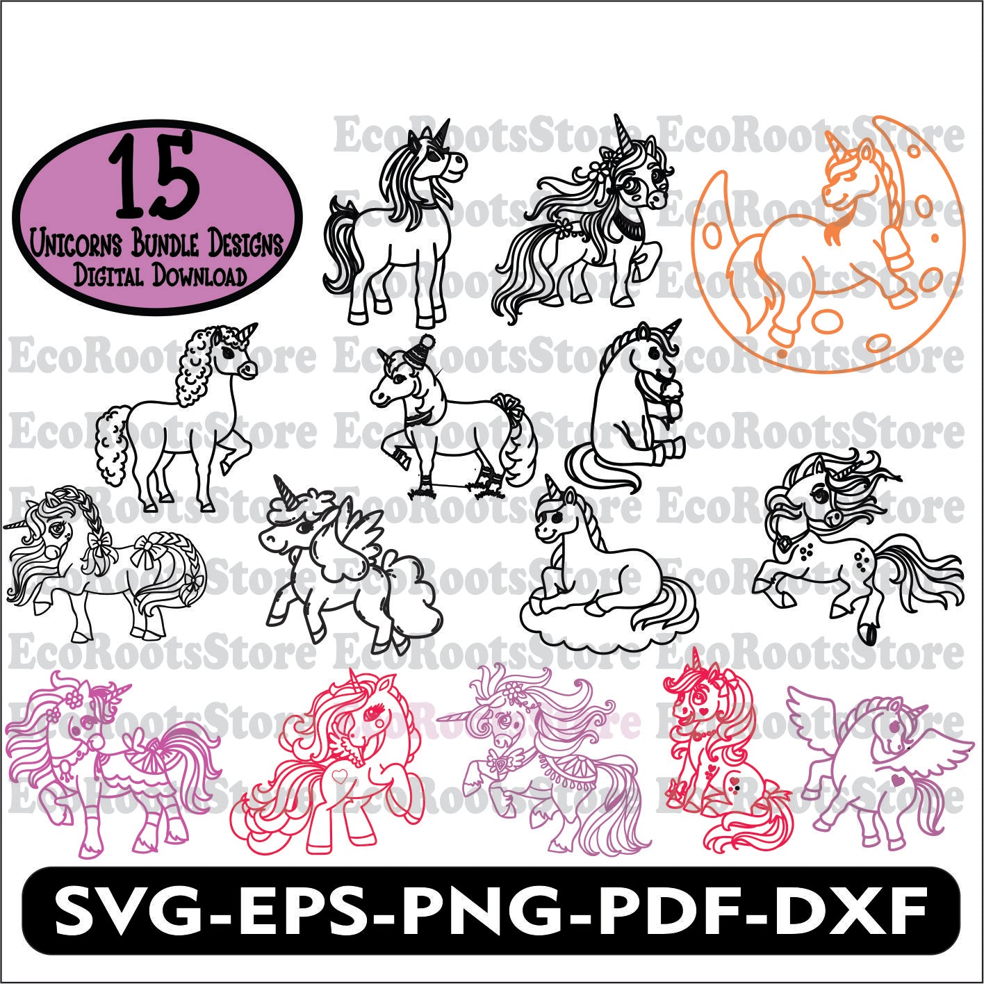 Unicorn Pack Bundle SVG EPS PNG PDF DXF Cutting File