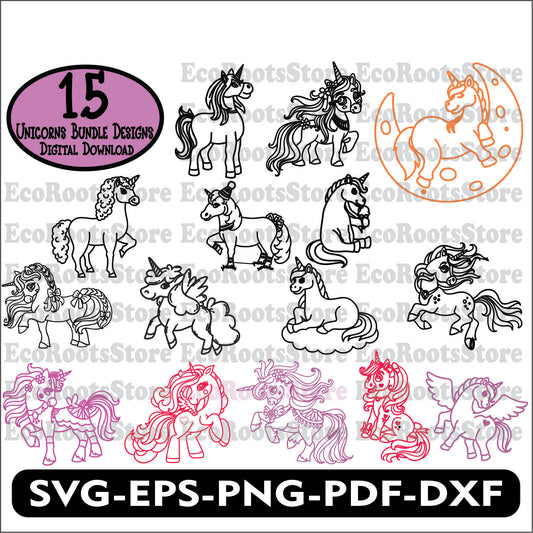 Unicorn Pack Bundle SVG EPS PNG PDF DXF Cutting File